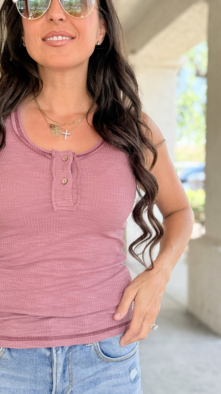 The Henley Ribbed Tank - Berry