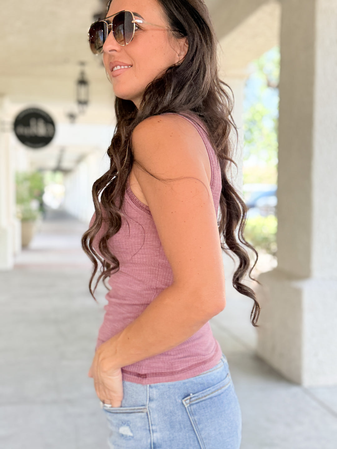 The Henley Ribbed Tank - Berry