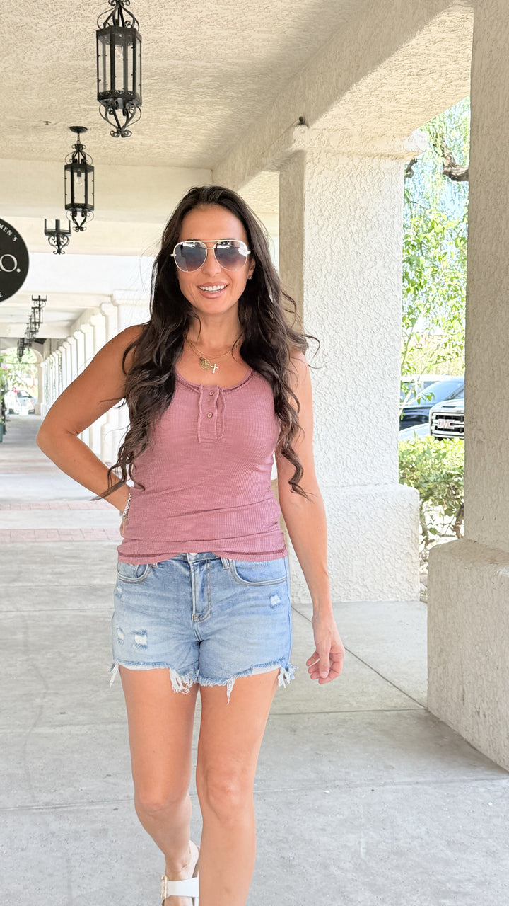 The Henley Ribbed Tank - Berry