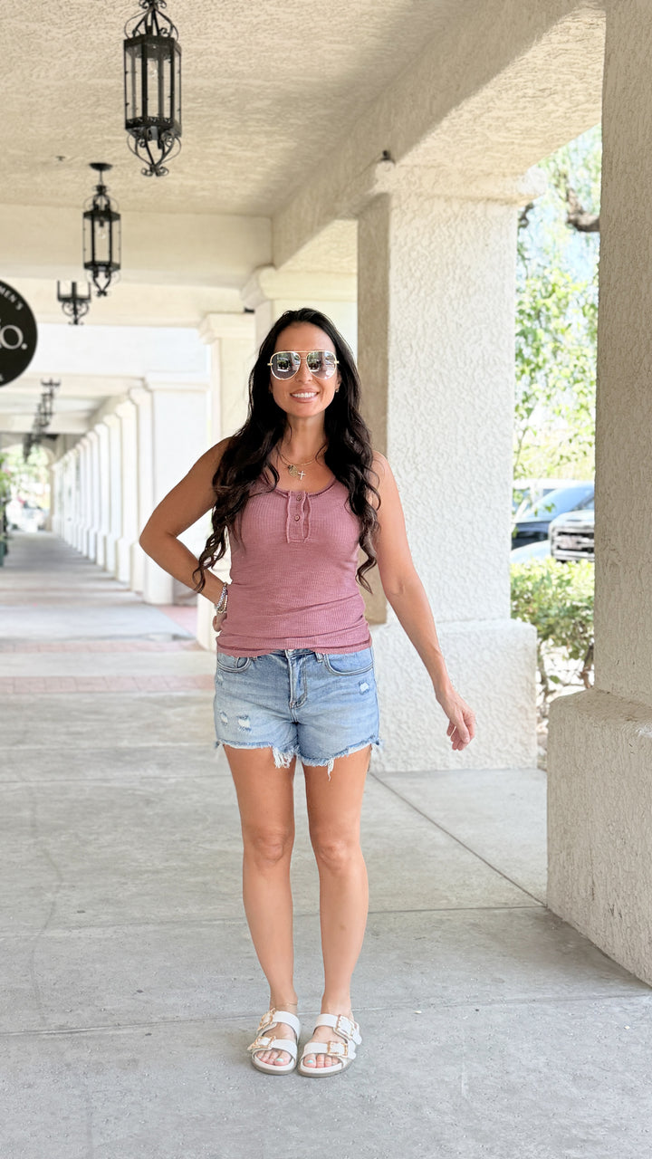 The Henley Ribbed Tank - Berry
