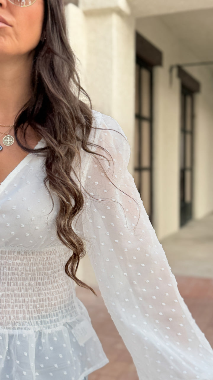 The Toni Swiss Dot Smocked Blouse