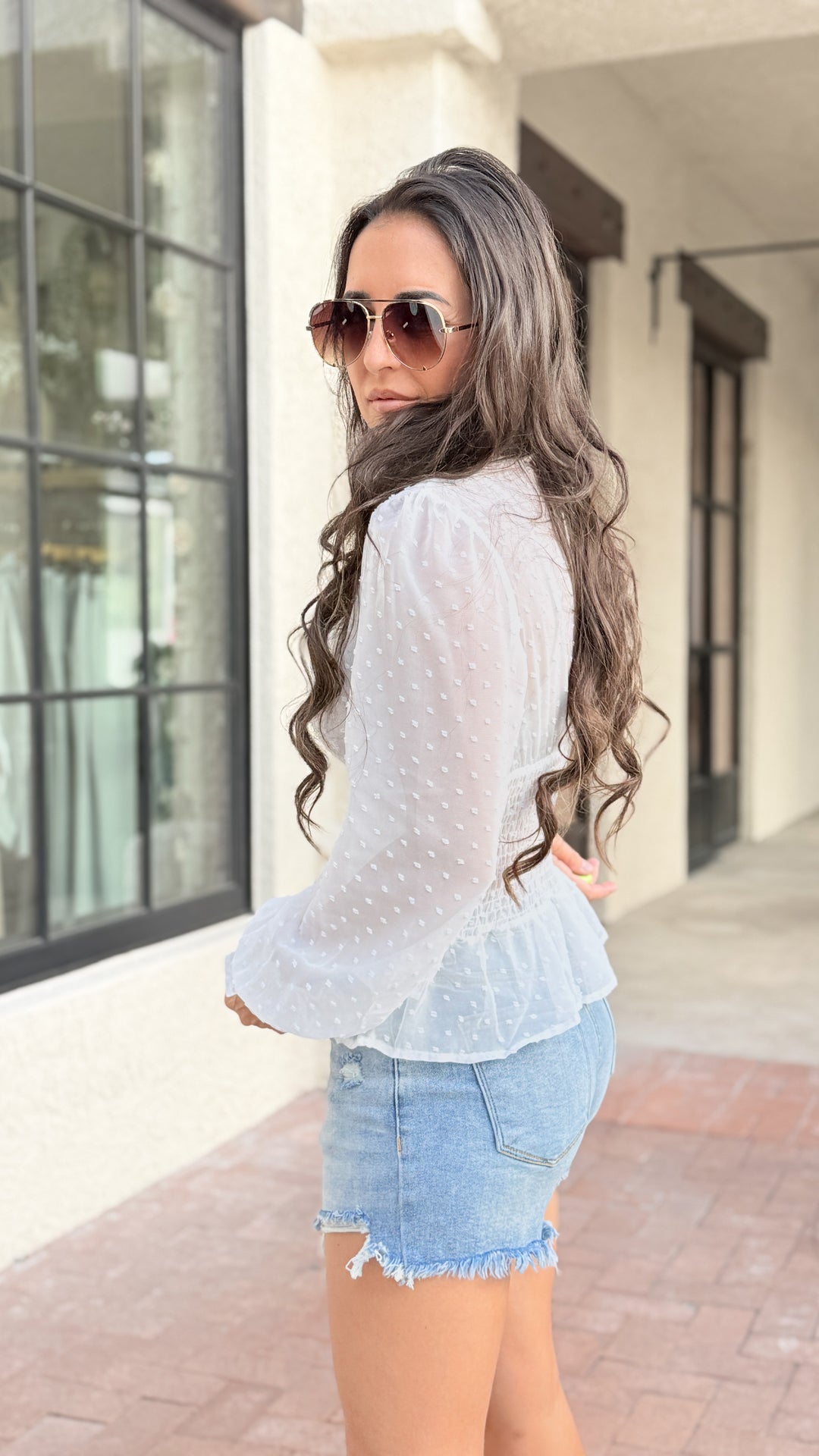 The Toni Swiss Dot Smocked Blouse