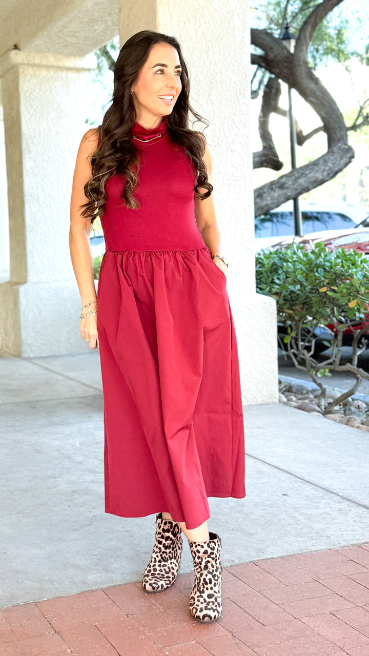 The Maren Mock Neck Midi Dress