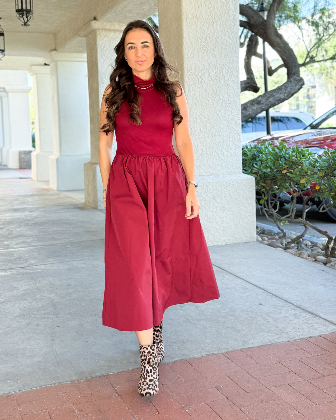 The Maren Mock Neck Midi Dress