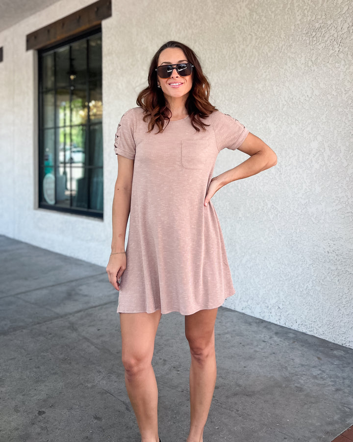 The Rory Cutout Sleeve Tee Dress - Taupe