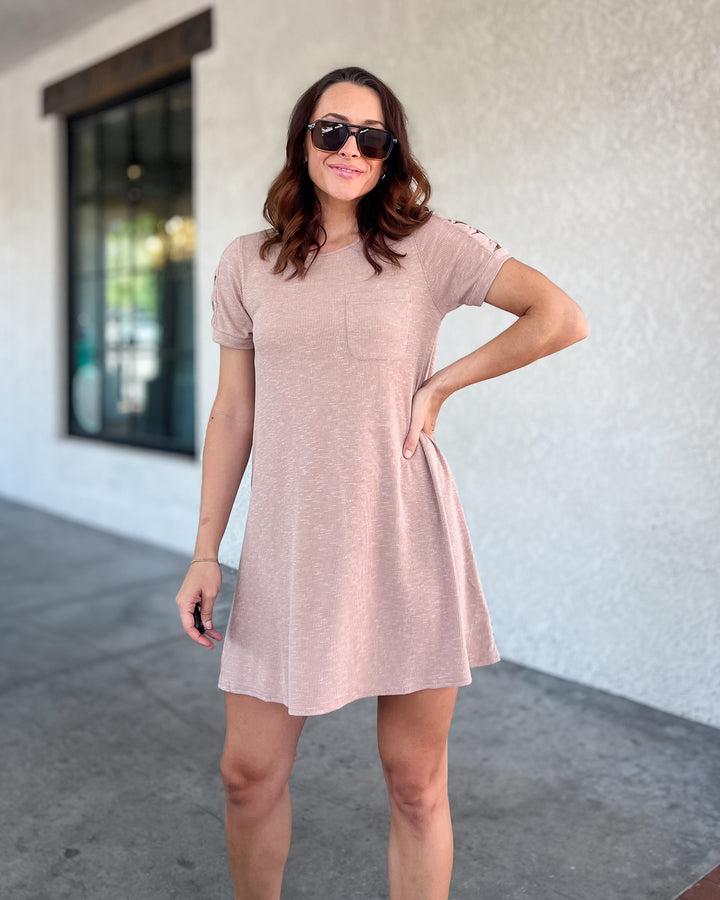 The Rory Cutout Sleeve Tee Dress - Taupe