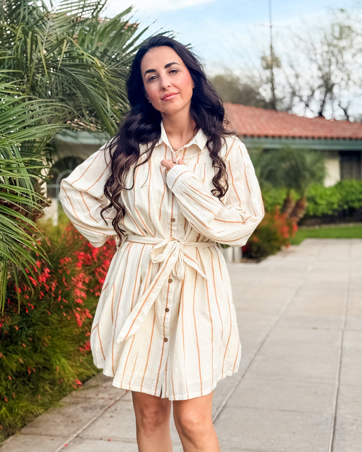 The Audrey Striped Long-Sleeve Mini Dress