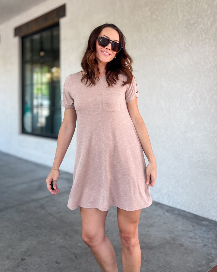 The Rory Cutout Sleeve Tee Dress - Taupe