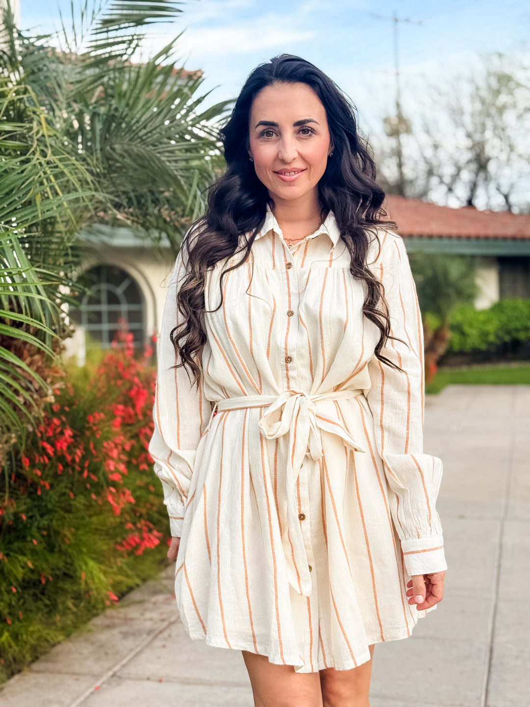 The Audrey Striped Long-Sleeve Mini Dress