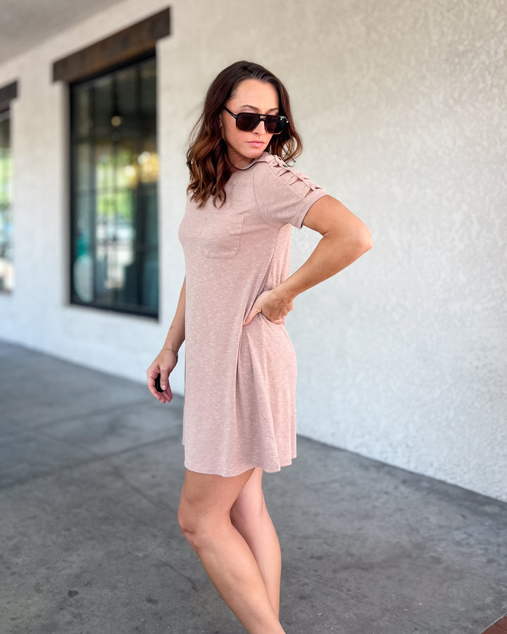 The Rory Cutout Sleeve Tee Dress - Taupe