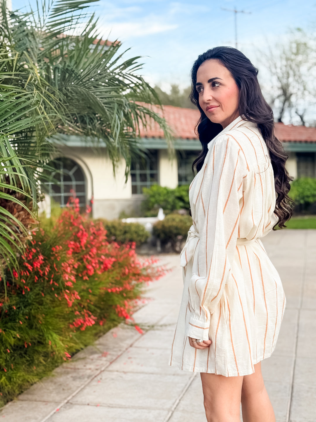 The Audrey Striped Long-Sleeve Mini Dress