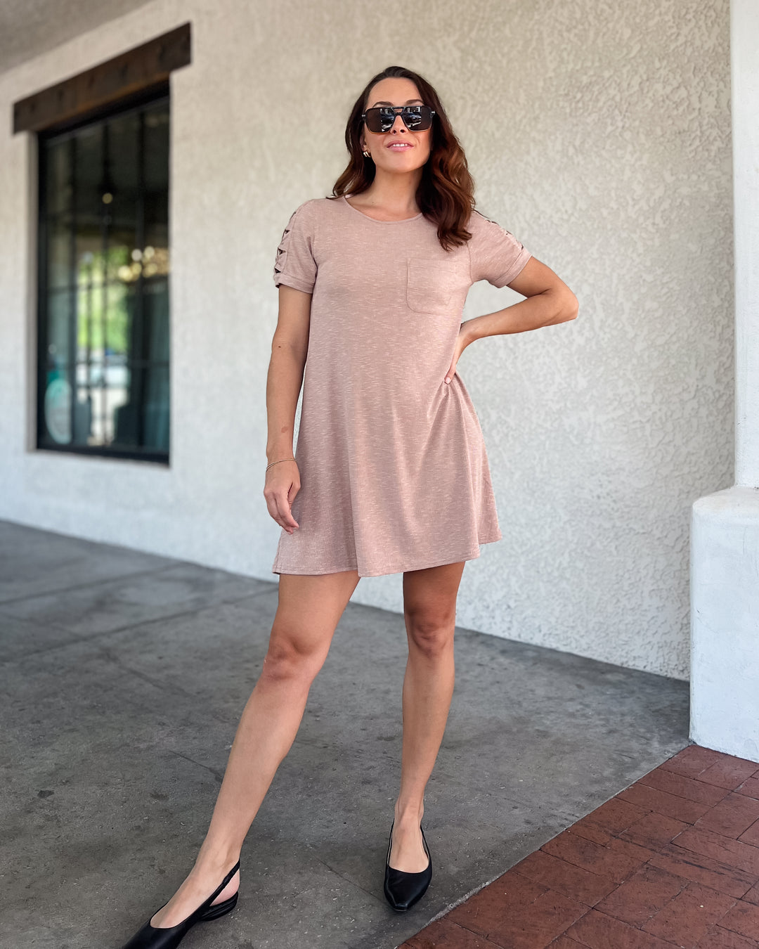 The Rory Cutout Sleeve Tee Dress - Taupe
