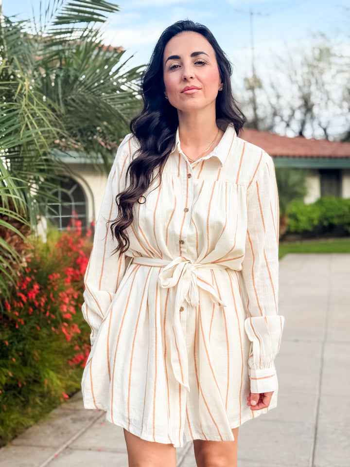 The Audrey Striped Long-Sleeve Mini Dress