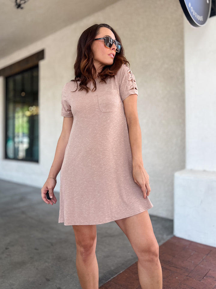 The Rory Cutout Sleeve Tee Dress - Taupe