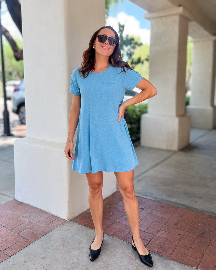 The Rory Cutout Sleeve Tee Dress - Blue