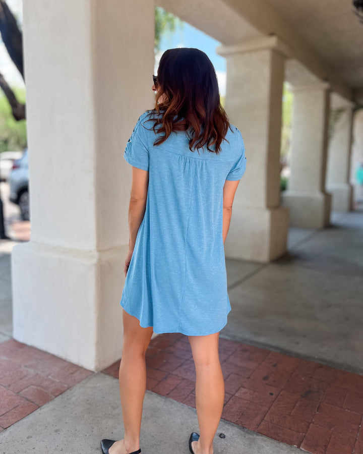 The Rory Cutout Sleeve Tee Dress - Blue