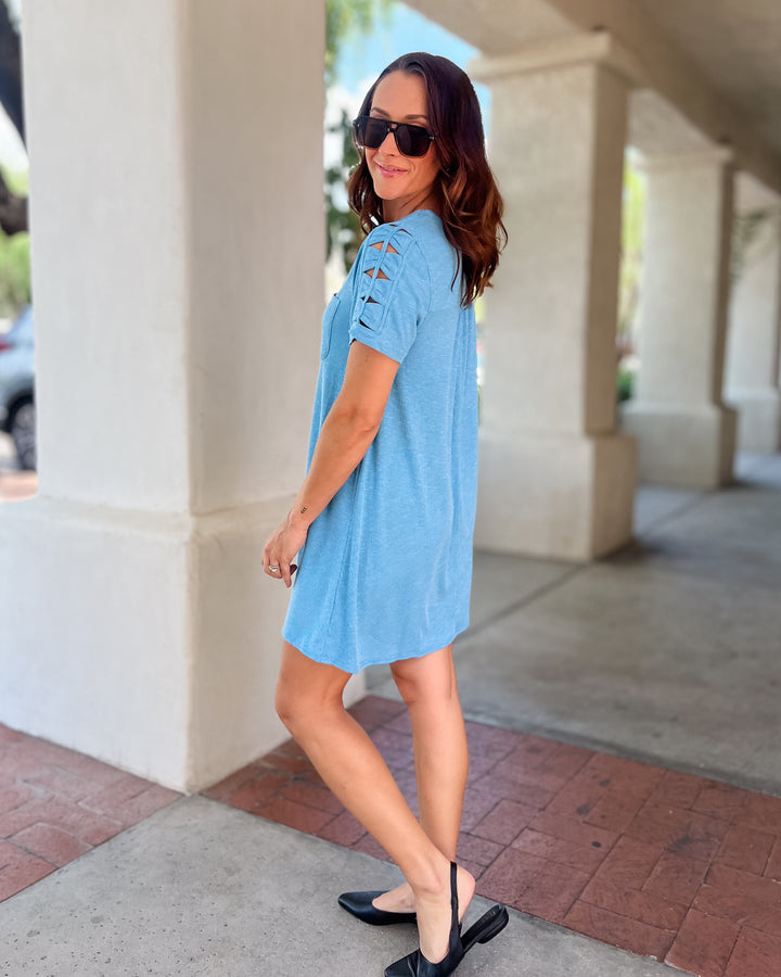The Rory Cutout Sleeve Tee Dress - Blue