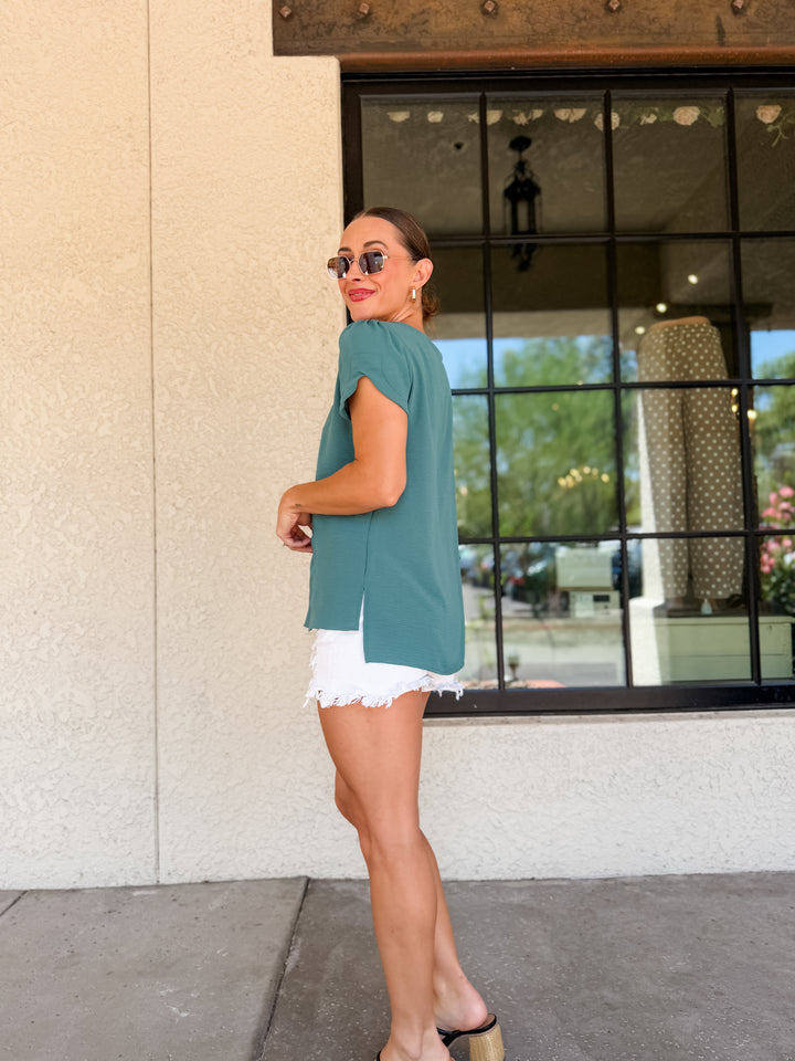 The Marina Short Slit Sleeve High-Low Blouse