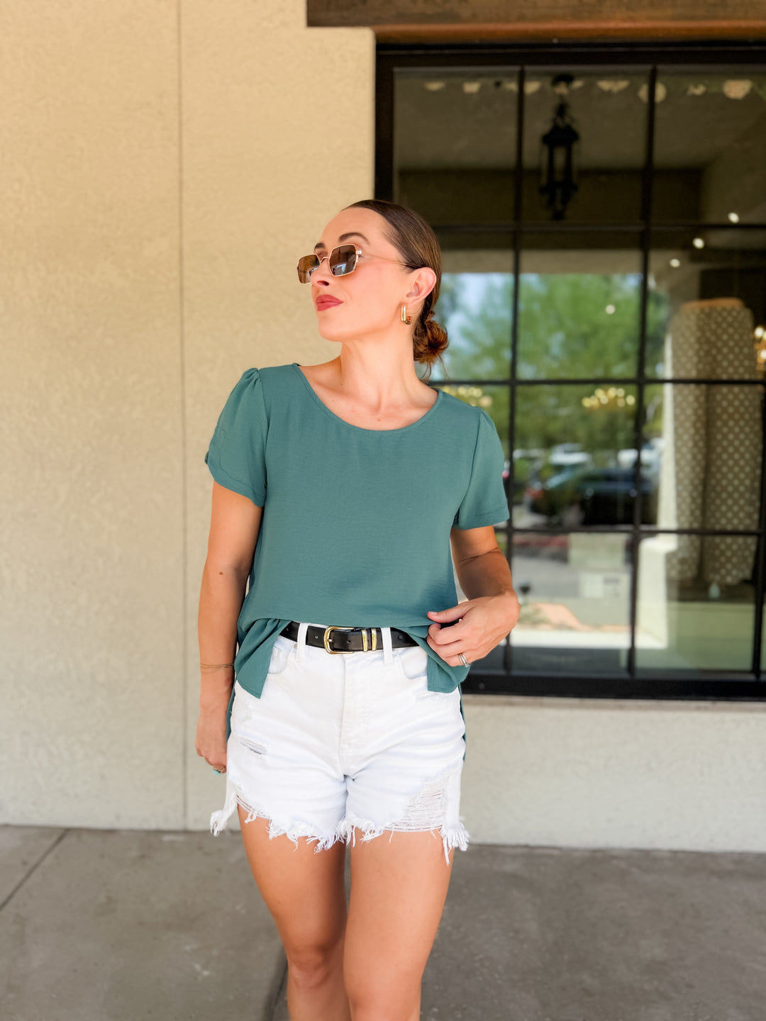 The Marina Short Slit Sleeve High-Low Blouse