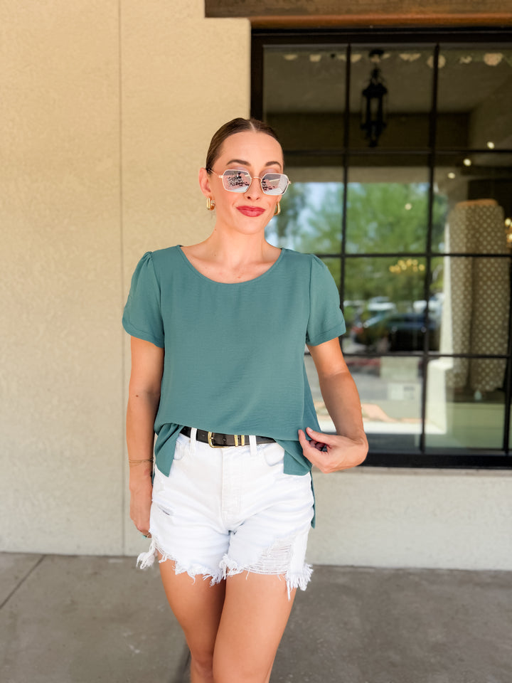 The Marina Short Slit Sleeve High-Low Blouse