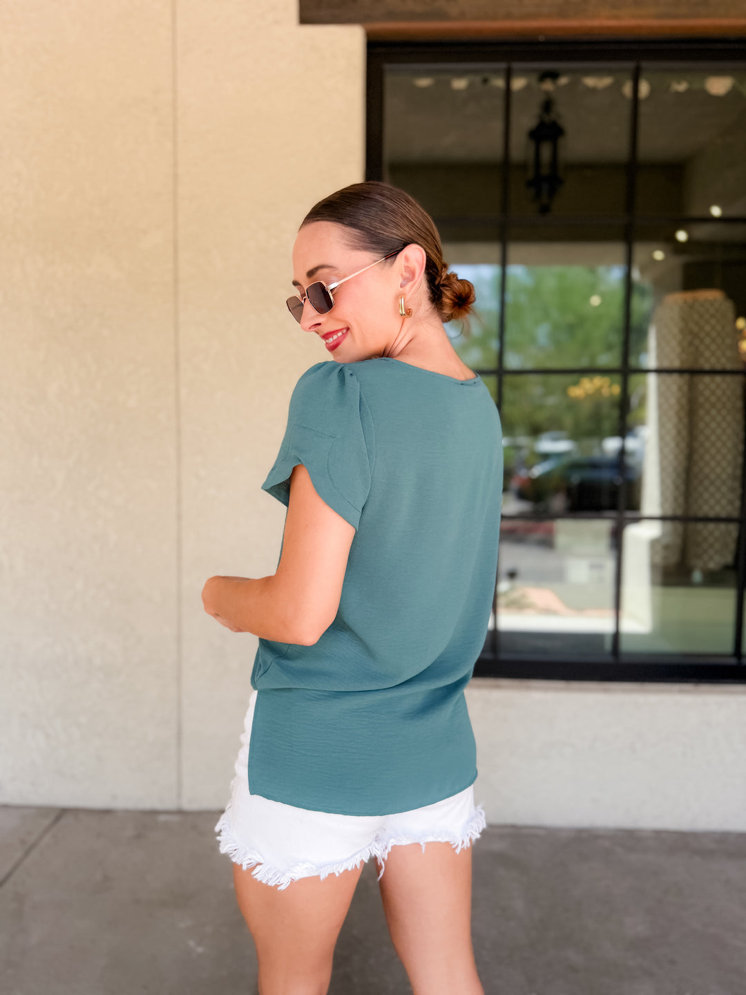 The Marina Short Slit Sleeve High-Low Blouse
