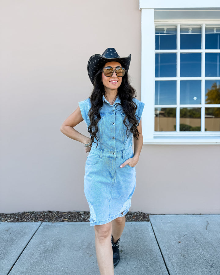 The Madison Sleeveless Denim Mini Dress