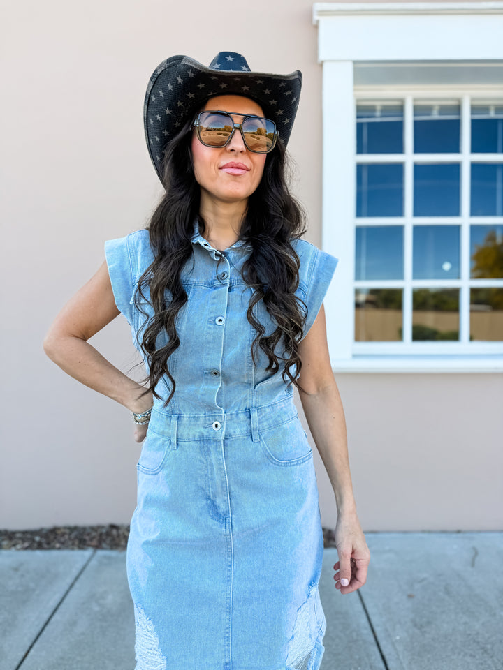The Madison Sleeveless Denim Mini Dress