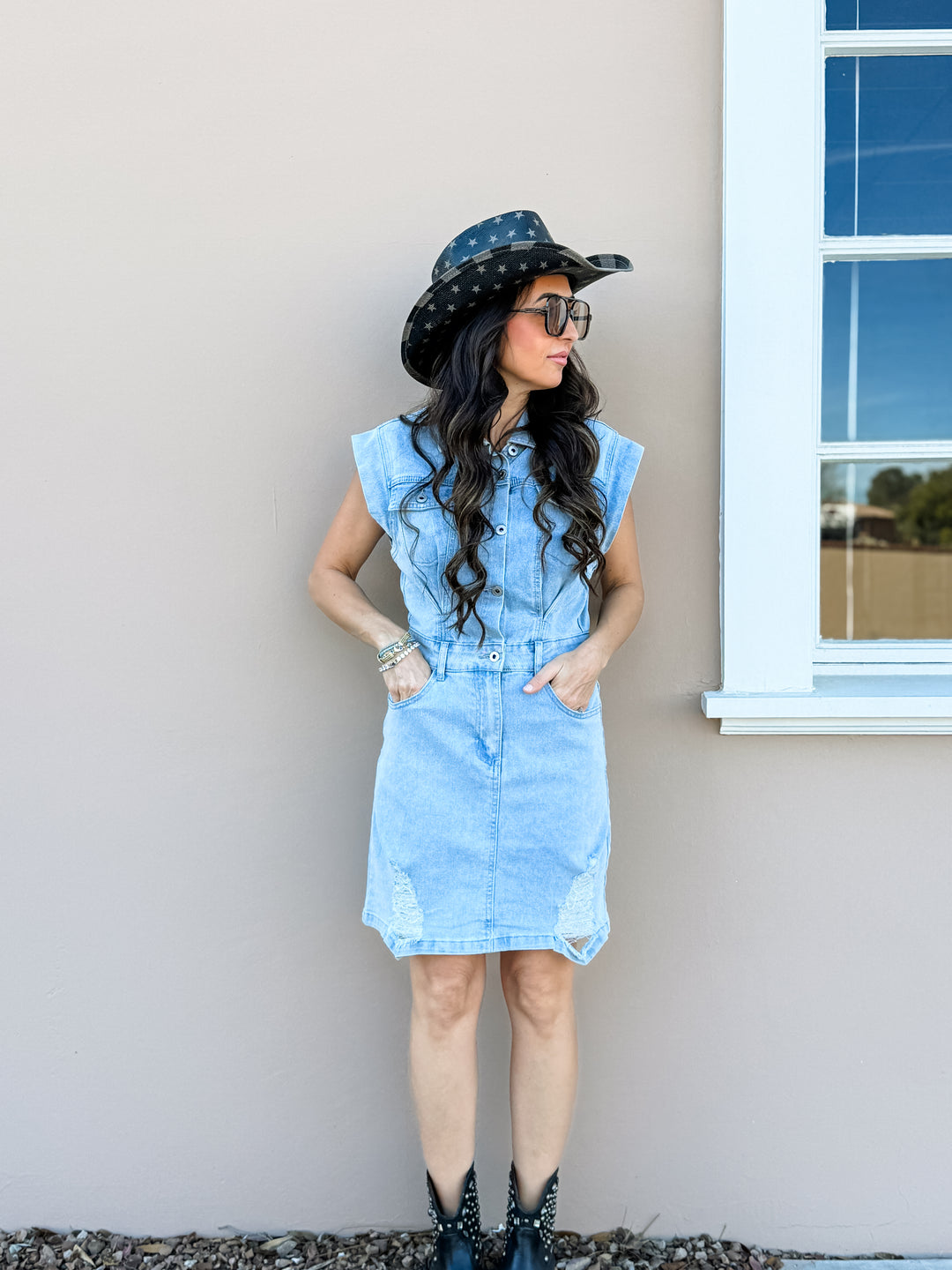The Madison Sleeveless Denim Mini Dress
