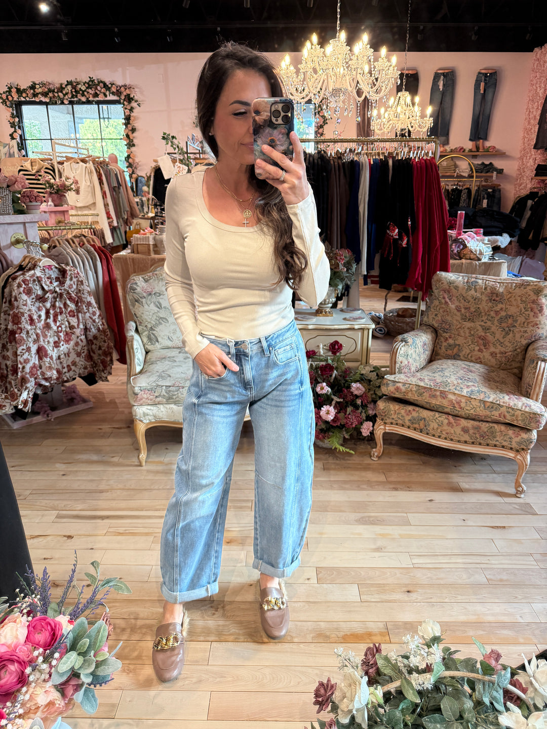 High-Rise Boyfriend Cuffed Barrel Jean by Risen