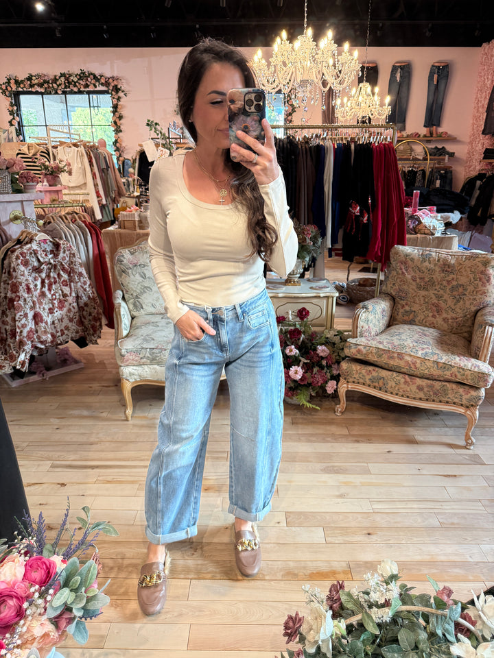 High-Rise Boyfriend Cuffed Barrel Jean by Risen