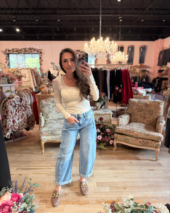 High-Rise Boyfriend Cuffed Barrel Jean by Risen