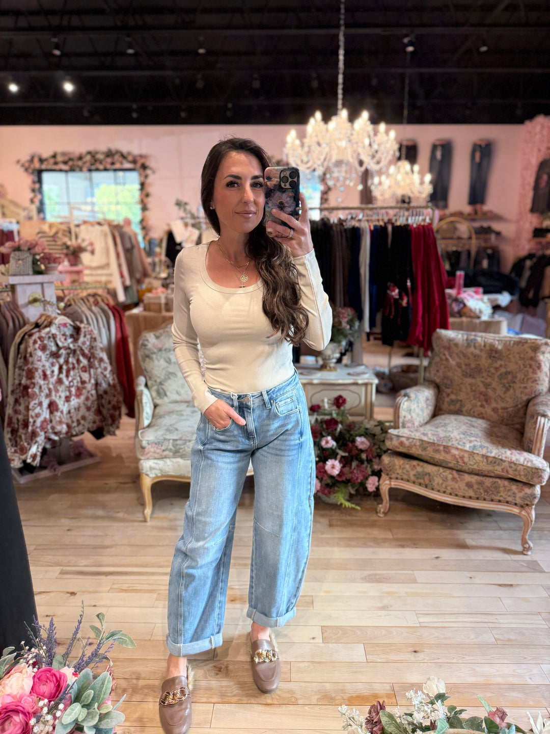 High-Rise Boyfriend Cuffed Barrel Jean by Risen