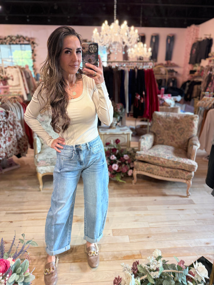 High-Rise Boyfriend Cuffed Barrel Jean by Risen