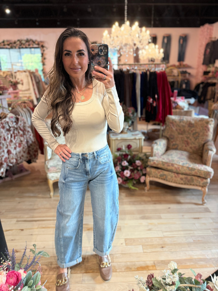 High-Rise Boyfriend Cuffed Barrel Jean by Risen