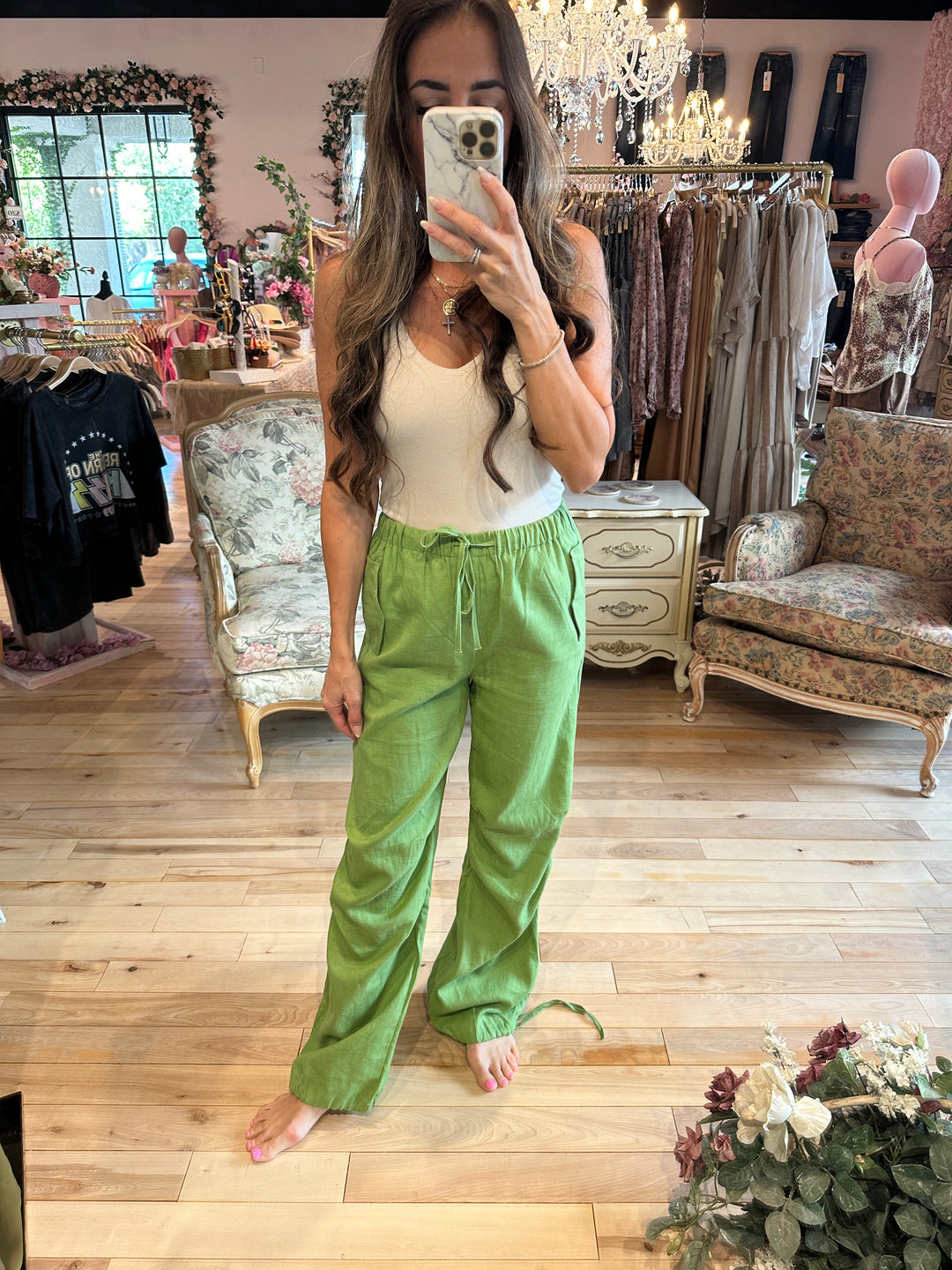 The Olive Drawstring Linen Pants