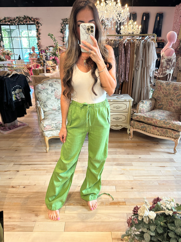 The Olive Drawstring Linen Pants