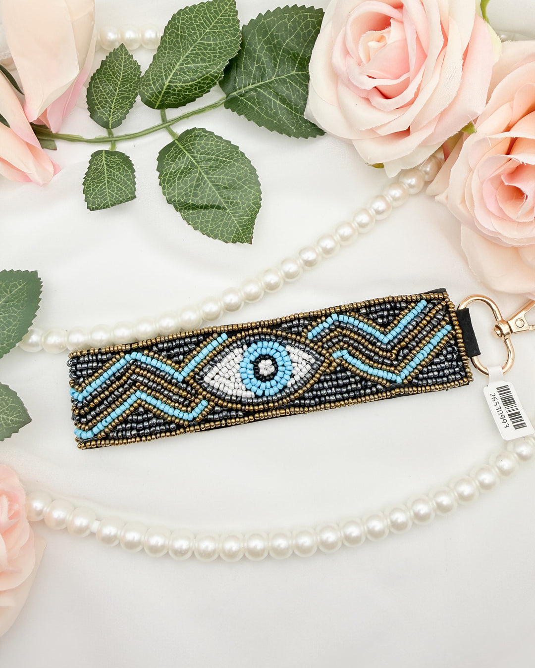 Evil Eye Aztec Beaded Wristlet Keychain