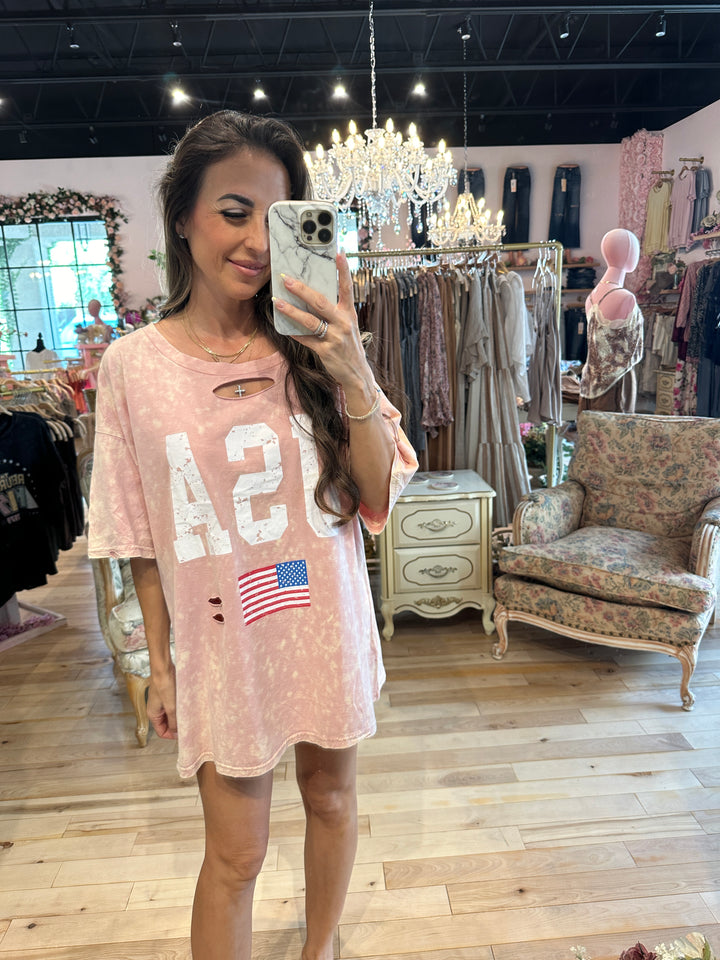 Pink Mineral Washed USA Top