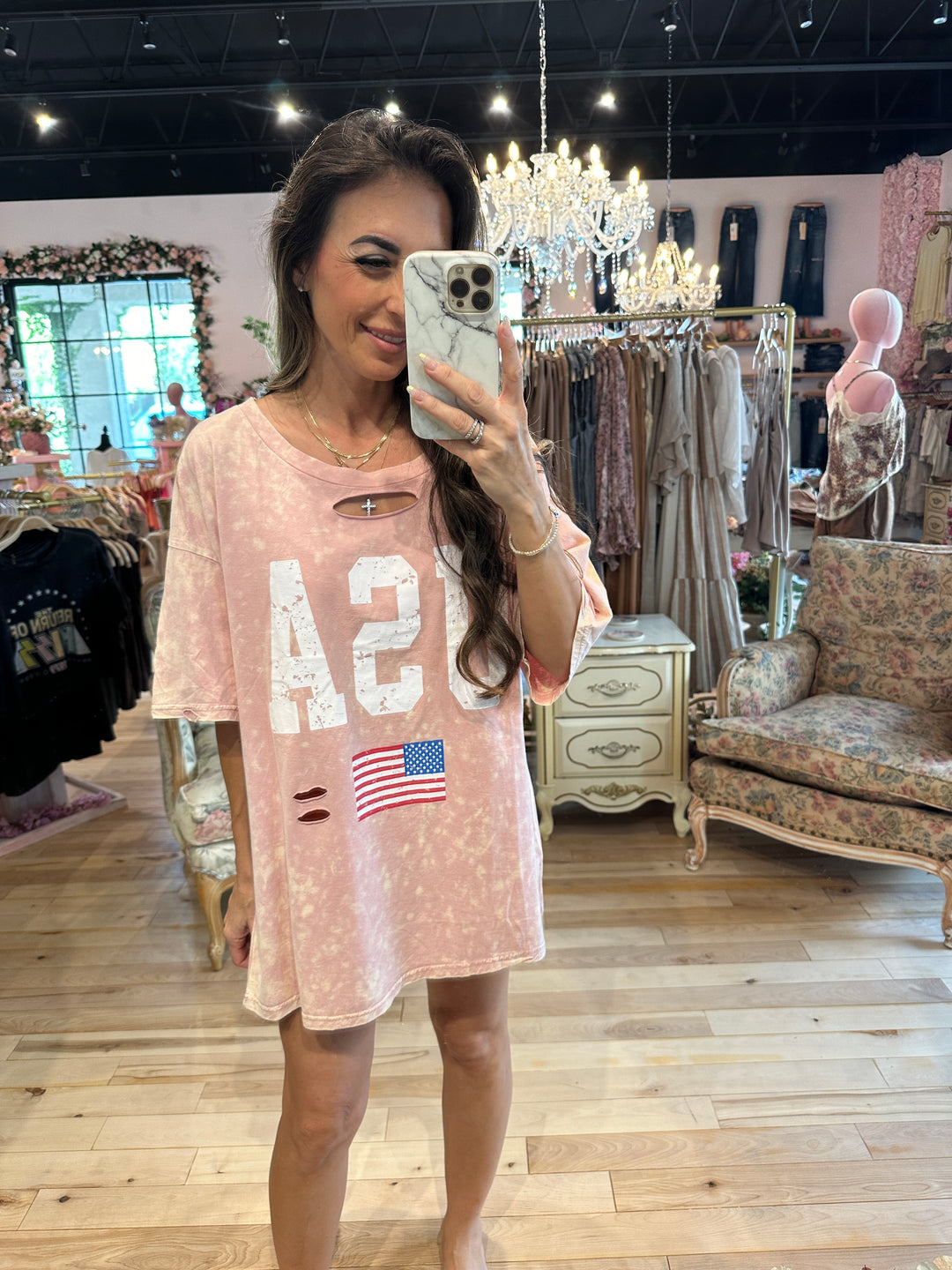 Pink Mineral Washed USA Top