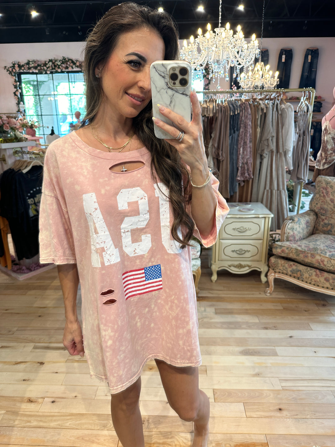 Pink Mineral Washed USA Top