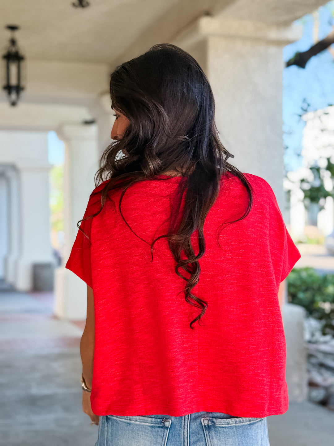 The Rylee V-Neck Light Knit Top - Ruby