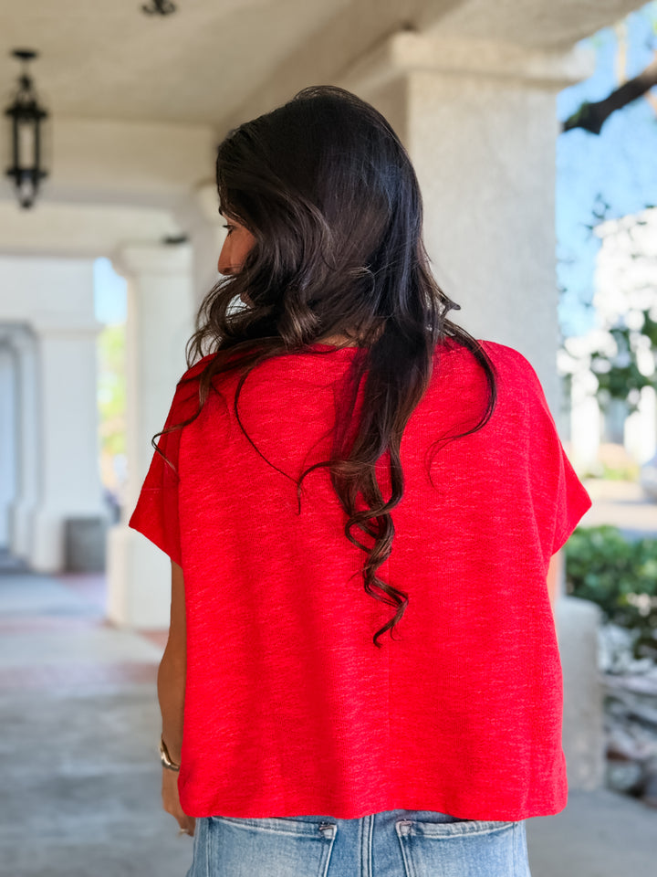 The Rylee V-Neck Light Knit Top - Ruby