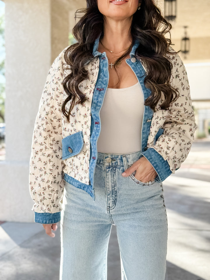 The Lila Quilted Floral Denim Jacket