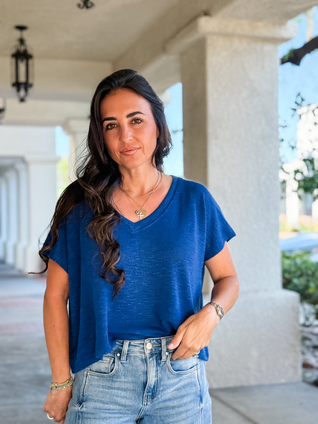 The Rylee V-Neck Lightweight Knit Top - Navy