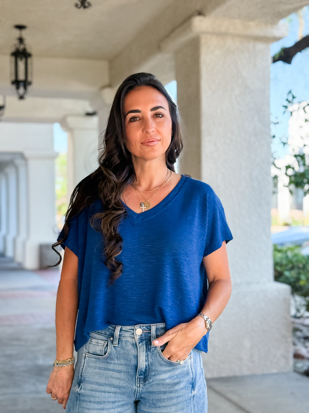 The Rylee V-Neck Lightweight Knit Top - Navy
