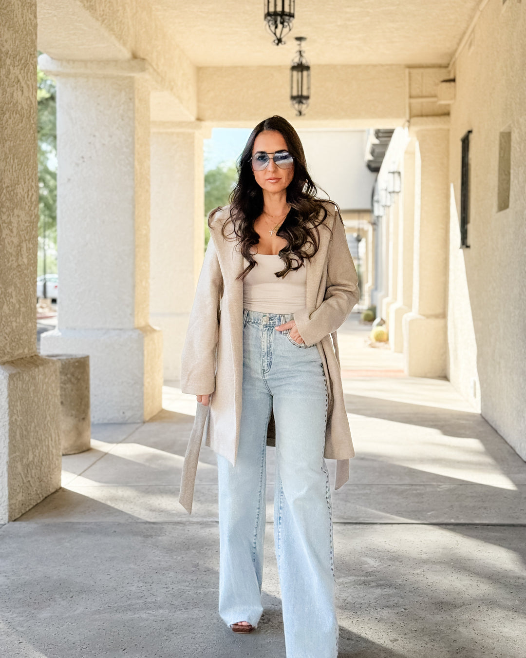 The Estelle Waist Tie Coat - Oatmeal