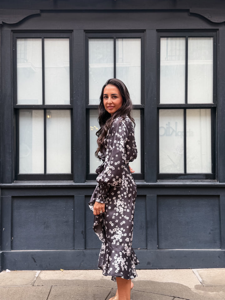 The Aubrey Ann Floral Wrap Midi Dress