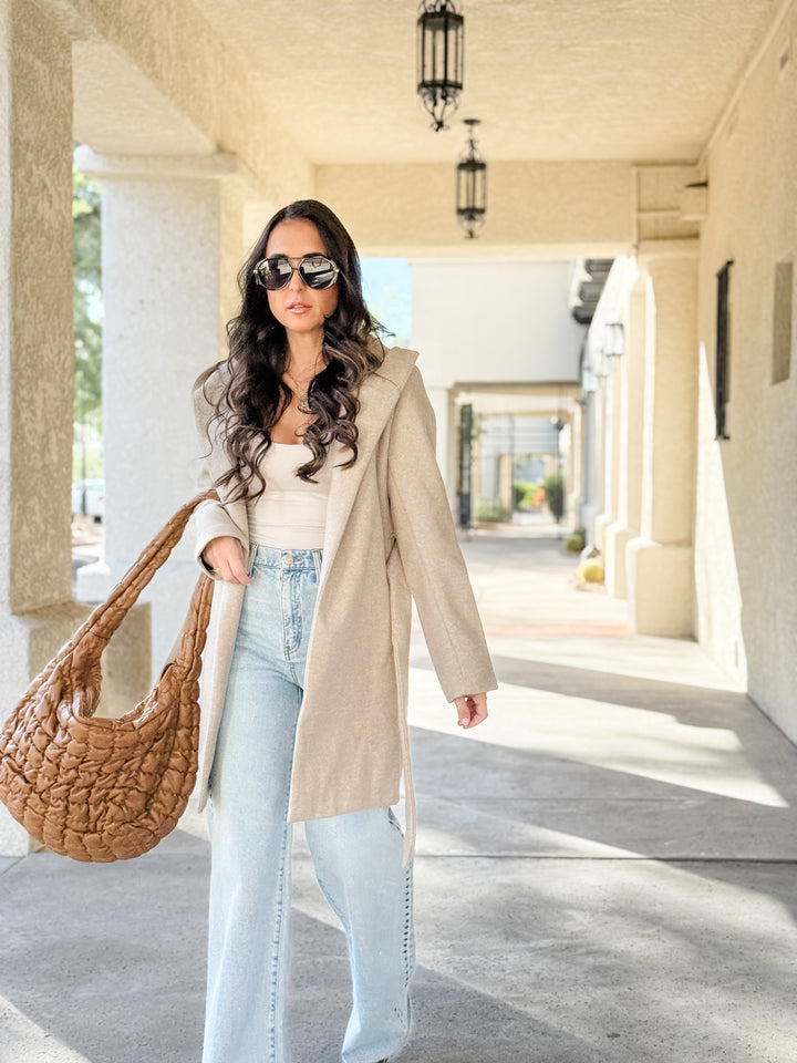 The Estelle Waist Tie Coat - Oatmeal