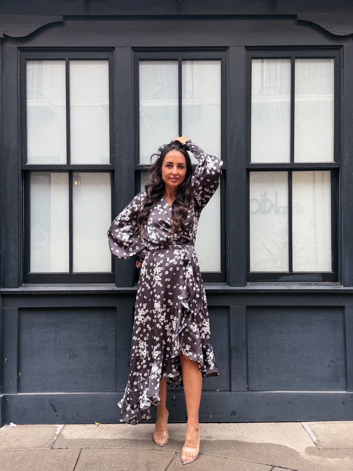 The Aubrey Ann Floral Wrap Midi Dress