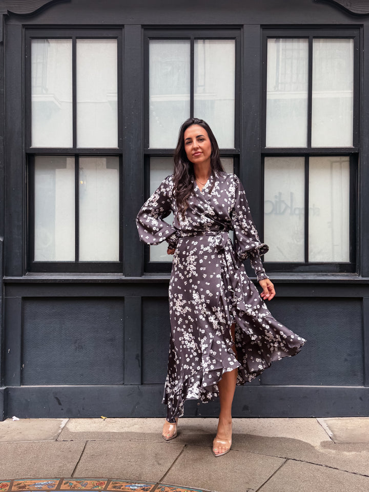 The Aubrey Ann Floral Wrap Midi Dress